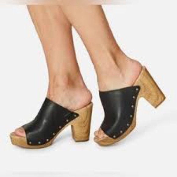 Kork Ease Danika Clogs Studded Mule Sandal Peep Open Toe Leather Black Size 10M‎